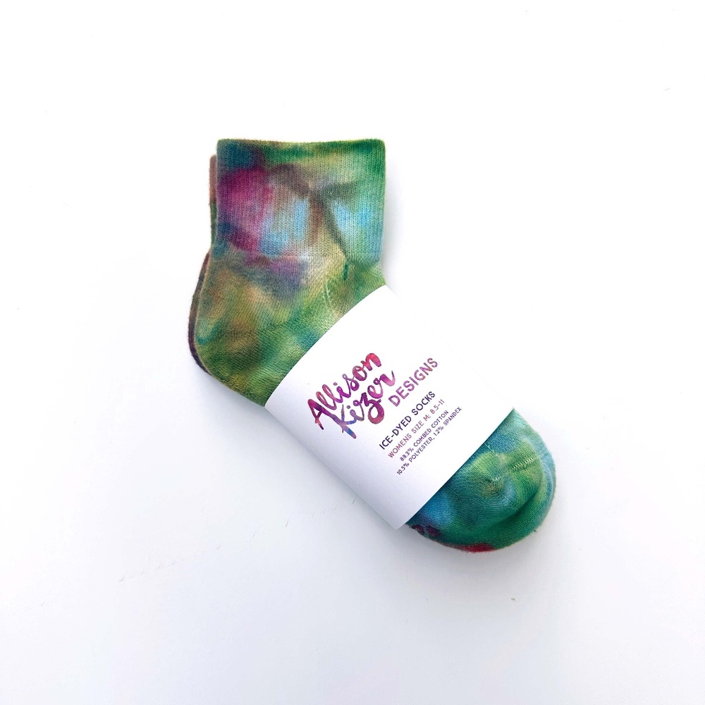 Ice Dyed Socks Hand Dyed Women's Socks Forest Green Tie Dye